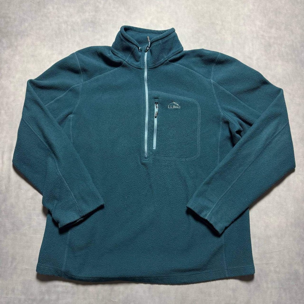 LL Bean Fleece Pullover Mens L Teal Excellent 1/4 Zip‎ Recycled Poly